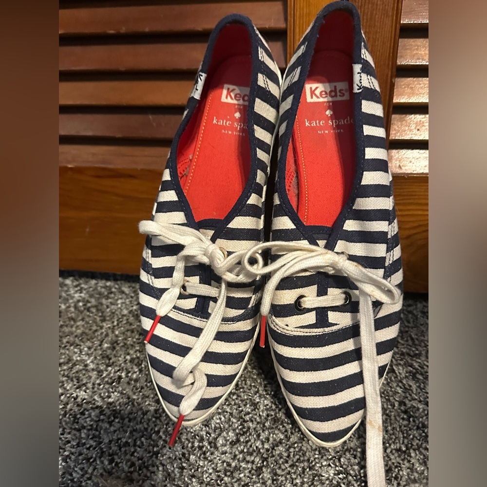Keds x Kate Spade Navy and White Striped Sneakers